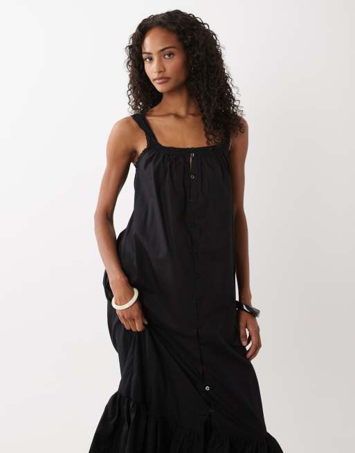 Motel Veraux poplin maxi dress in black, 3 of 4