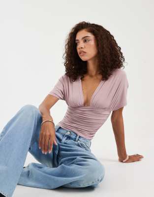 Motel Vernia Batwing Cupro Top In Pink