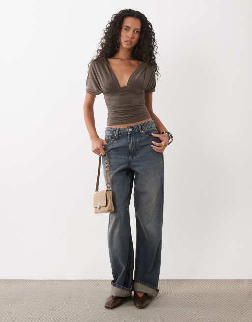 Motel Vernia Batwing-Top aus Cupro in Dunkelbraun, 2 von 4