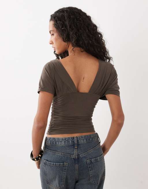 Motel Vernia Batwing-Top aus Cupro in Dunkelbraun, 4 von 4
