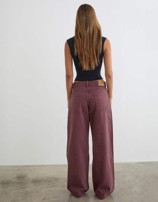 Motel – Vinröda, rymliga jeans med låg midja, 2 av 4