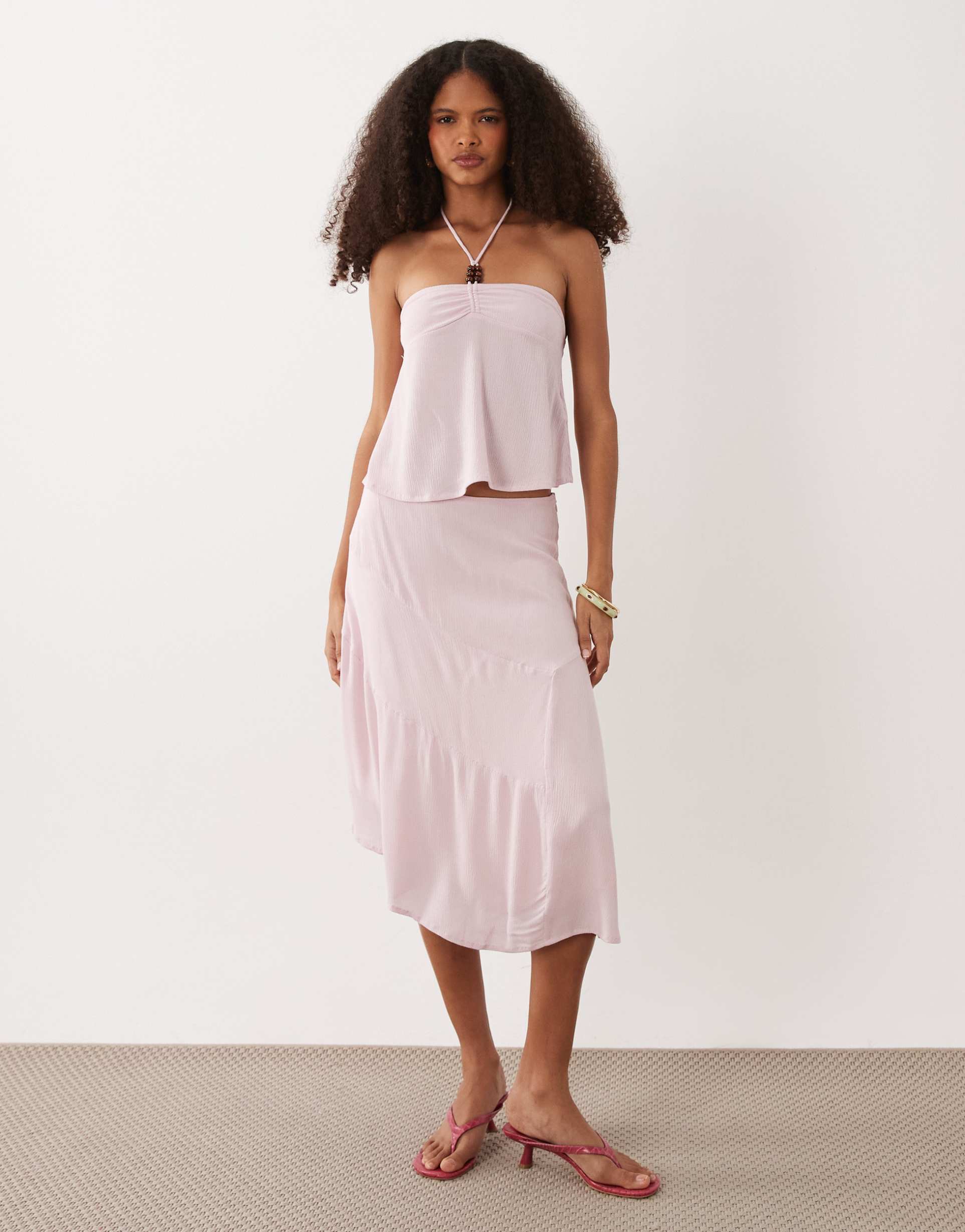 motel void asymmetric hem midi skirt in pink - part of a set