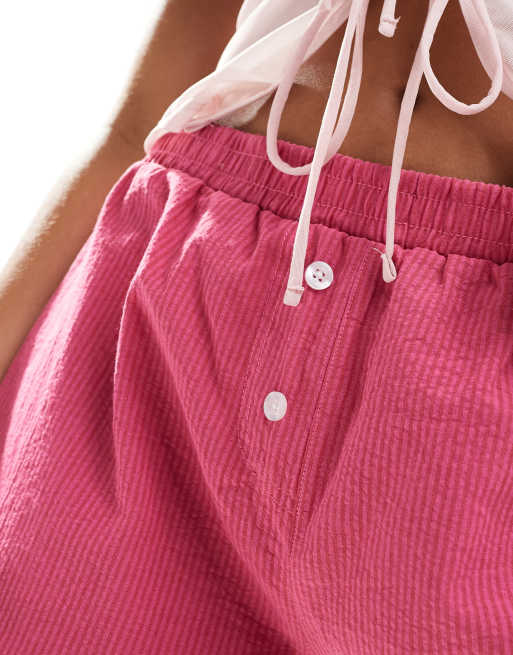 Motel voir poplin mini boxer shorts in pink check, 2 of 5