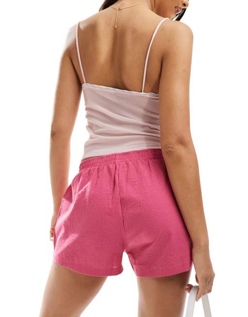 Motel voir poplin mini boxer shorts in pink check, 3 of 5