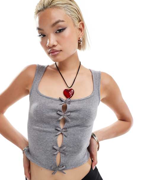 Motel Vonnie bow detail knitted singlet in grey - view 1