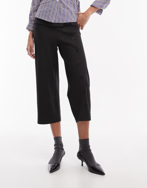 Motel – Wamari – Elegante Caprihose in Schwarz mit Knopfdetail - view 1