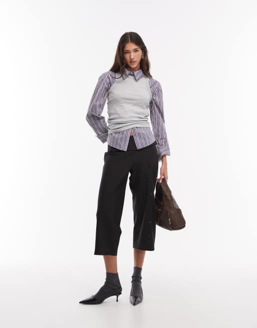 Motel - Wamari - Pantaloni capri sartoriali neri con bottoni, 2 di 5