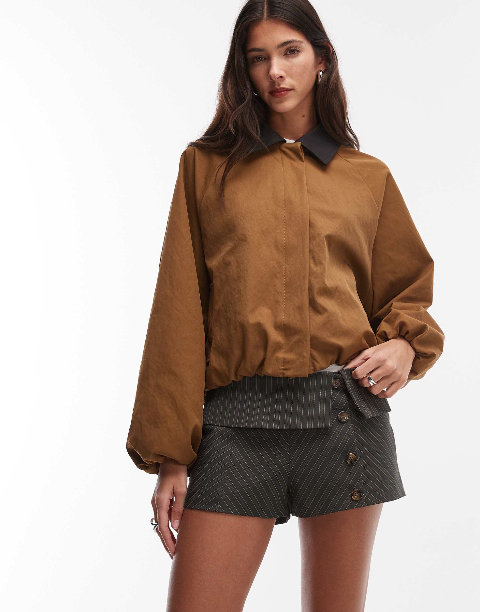 motel wamuka tailored pinstriped mini shorts in gray