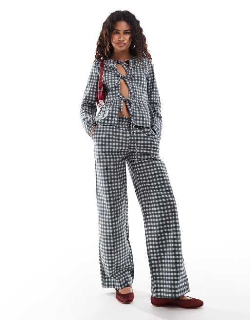 Motel Wasic straight leg pants in black grey (part of a set)