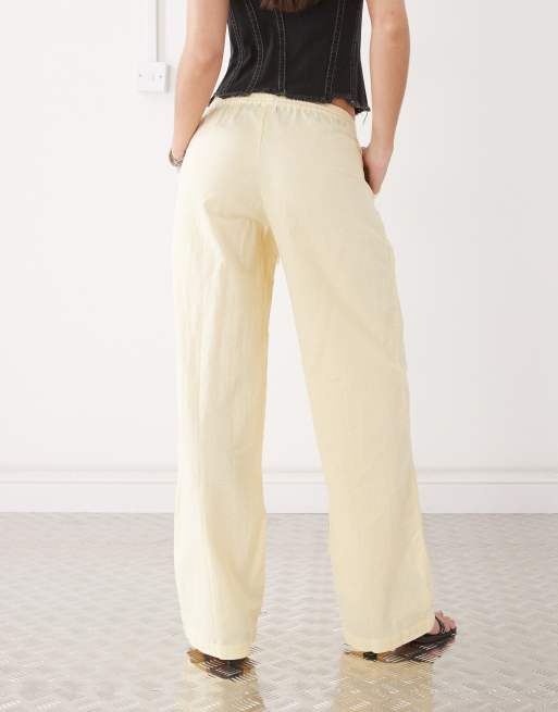 Motel Wasic wide leg relaxed linen look pants in lemon yellow, 3 of 5
