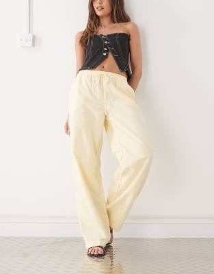 asos Motel wasic wide leg relaxed linen trouser in lemon yellow