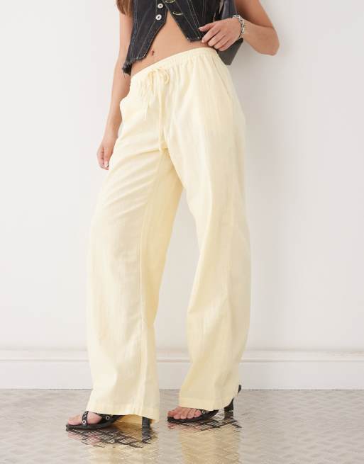 Motel wasic wide leg relaxed linen trouser in lemon yellow, 5 of 5