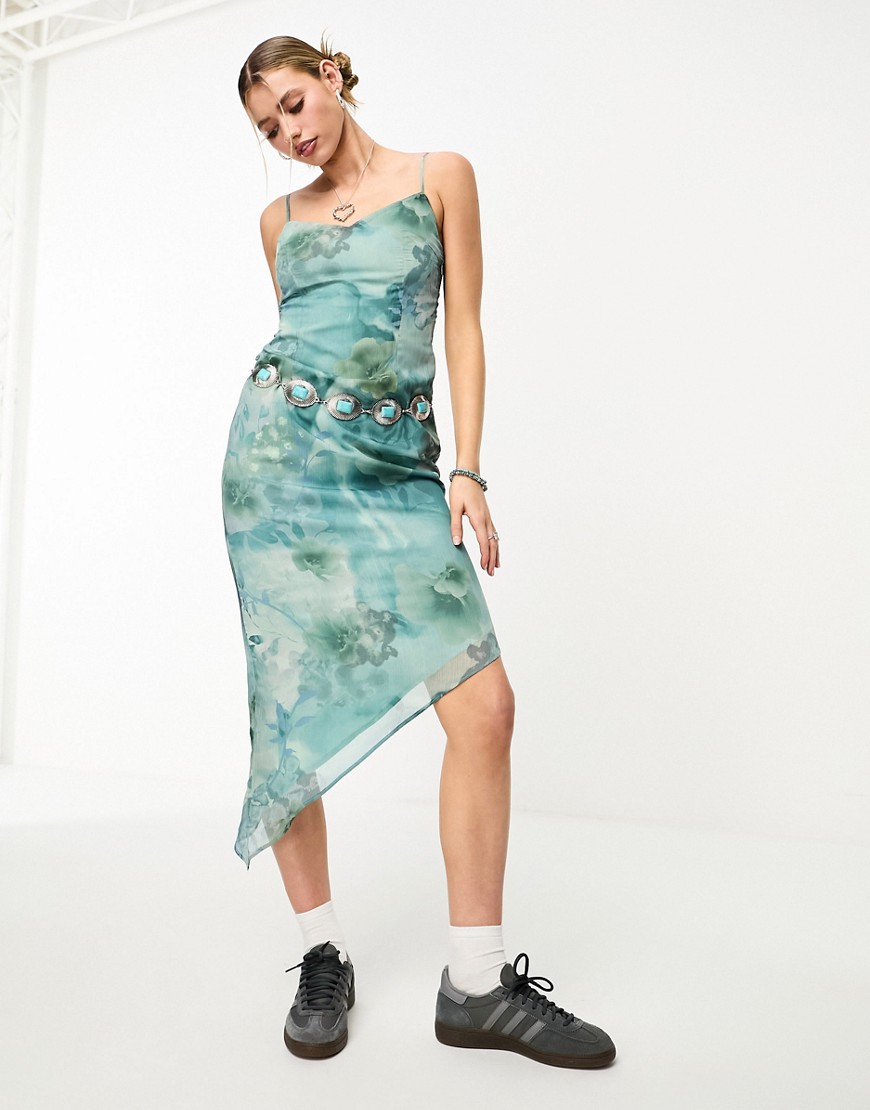 watercolor floral camisole midaxi dress in blue