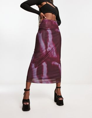Motel watercolour mesh grunge maxi skirt in wine - ASOS Price Checker