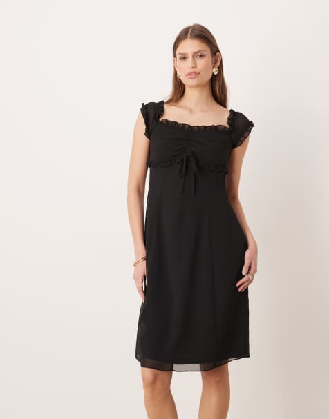 Motel Watimu midi chiffon off shoulder dress in black - view 1