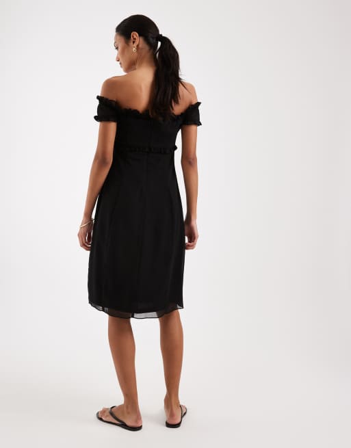 Motel - Watimu - Midi jurk van chiffon met blote schouders in zwart, 4 van 4