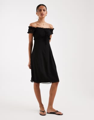 Motel - Watimu - Robe mi-longue en mousseline à épaules dénudées - Noir