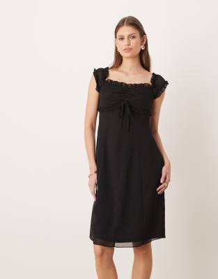 Motel - Watimu - Schulterfreies Midikleid aus Chiffon in Schwarz