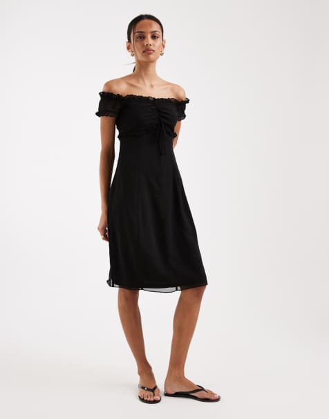 Motel - Watimu - Sort offshoulder-midikjole i chiffon - view 1