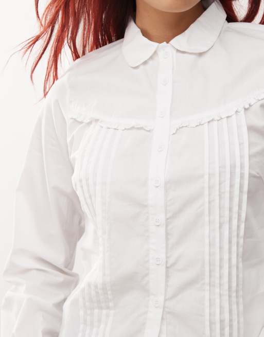 Motel Wells ruffle detail pintuck shirt in white | ASOS