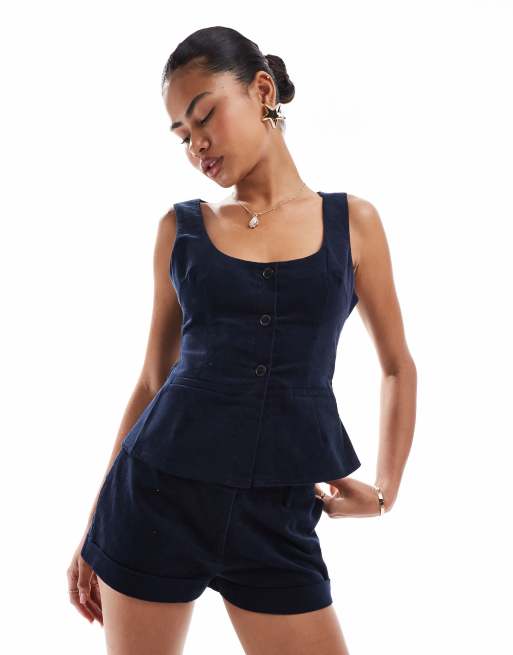 Motel wiluta micro cord tailored mini shorts co-ord in navy