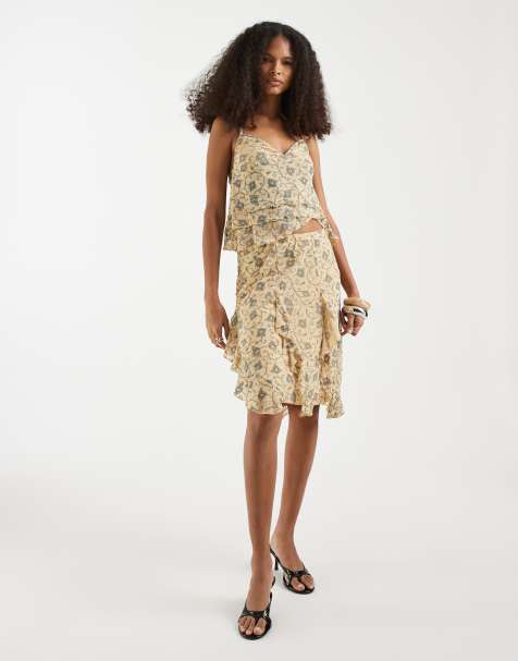 Motel winding floral floaty co-ord in ivy pale yellow - view 1