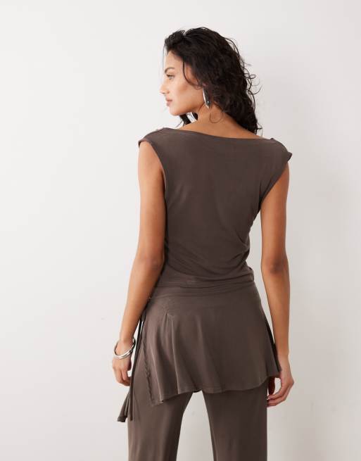 Motel - Wiyana - Top in cupro marrone scuro con scollo ad anello in coordinato, 2 di 4