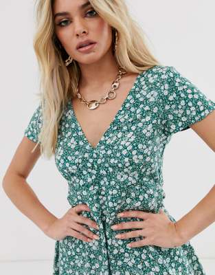 green ditsy wrap dress