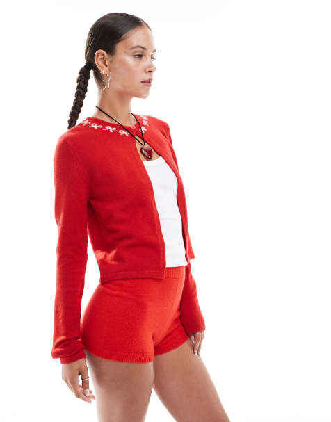 Motel Wunara cardigan with pink bows in red (part of a set) - view 1