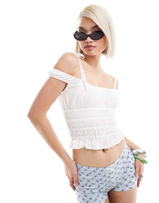 Motel – Xavan – Gesmoktes Camisole in Weiß