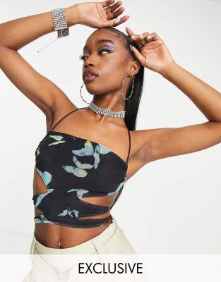 COLLUSION printed y2k cut out crop top co-ord in multi