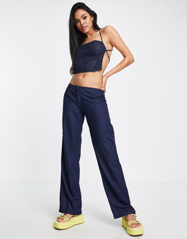 Motel Y2K low waist relaxed pants in indigo chambray - part of a set