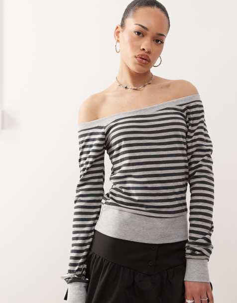 Motel Yacin slouchy stripe long sleeve top in gray black - view 1