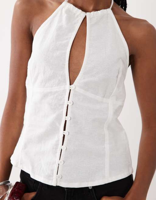 Motel - Yadele - Blouse dos nu boutonnée à fente goutte d'eau - Ivoire, 2 de 4