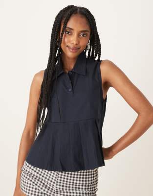 Motel Yaden Pleated Polo Shirt In Blue