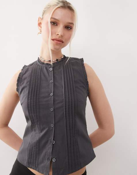 Motel Yara pintuck fitted blouse in charcoal grey - view 1