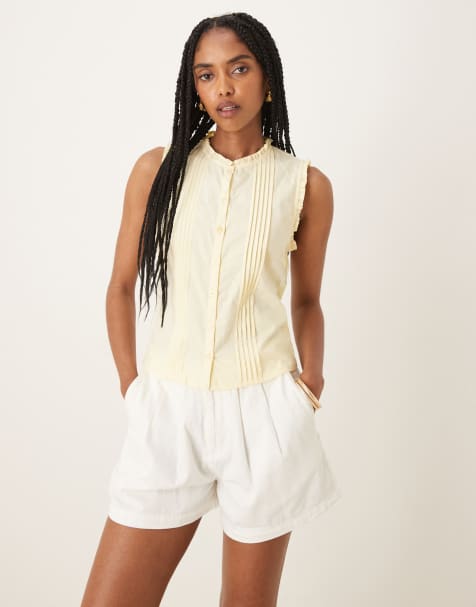 Motel Yara pintuck sleeveless blouse in lemon - view 1