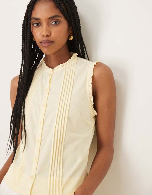 Motel yara pintuck sleeveless blouse in lemon, 4 of 4