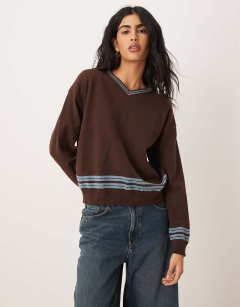 Motel Yarnia slouchy v neck jumper in brown