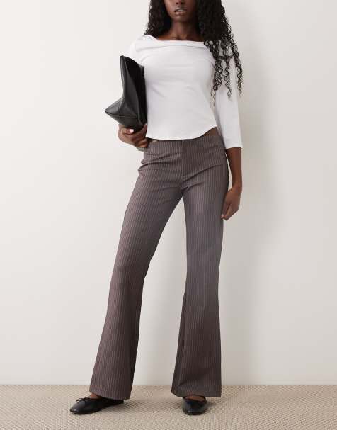 Motel yaswa low rise flare stripe trouser in grey brown - view 1