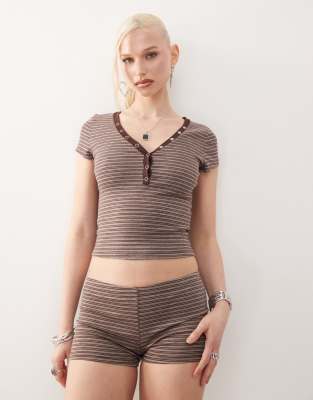 Motel Yolla Striped Baby T-shirt In Gray
