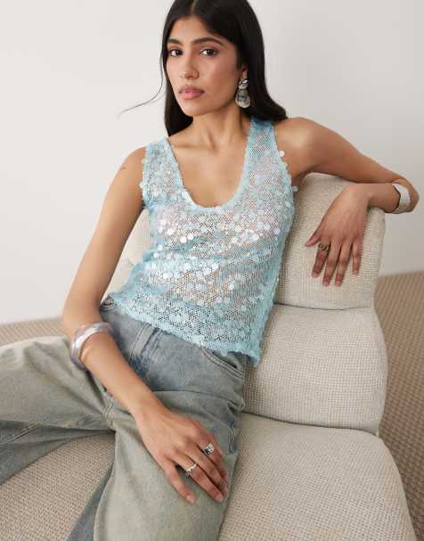 Motel Yorenda cami top in sequin blue - view 1