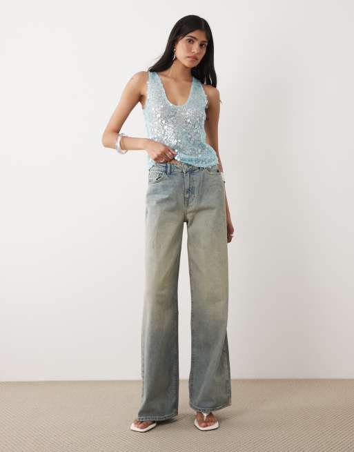 Motel Yorenda cami top in sequin blue, 2 of 4