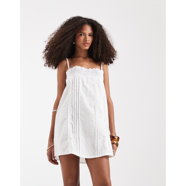 Motel Yoshiko brodierie trim mini dress in white | ASOS