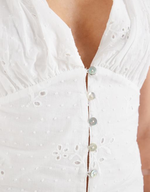 Motel Yoshino plunge broderie top in white, 3 of 4