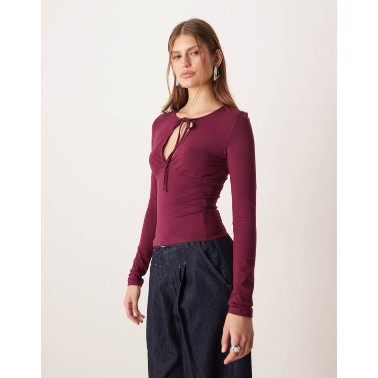 Motel Yubin long sleeve top with keyhole cut-out in plum | ASOS