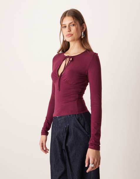 Motel yubin long sleeve top with keyhole cut out in plum