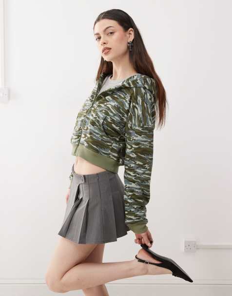 Motel yukadi zip through hoodie in light green camo - view 1