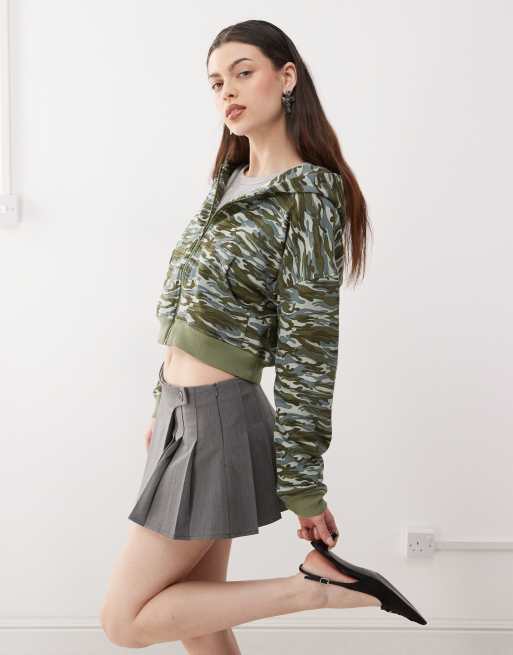 Motel yukadi zip through hoodie in light green camo