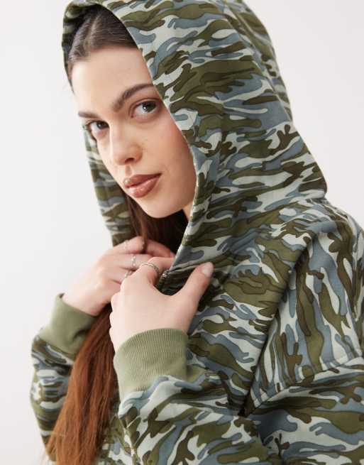 Motel yukadi zip through hoodie in light green camo | ASOS